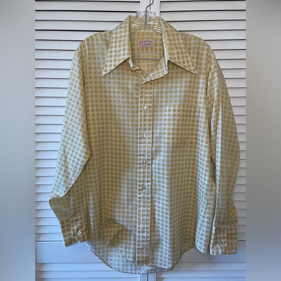 Vintage 1970s Men’s Arrow Getaway Long Sleeve Button Down Size Large Yellow Gold - Picture 4 of 16